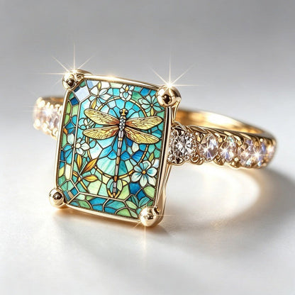 Stained Glass Dragonfly Ring