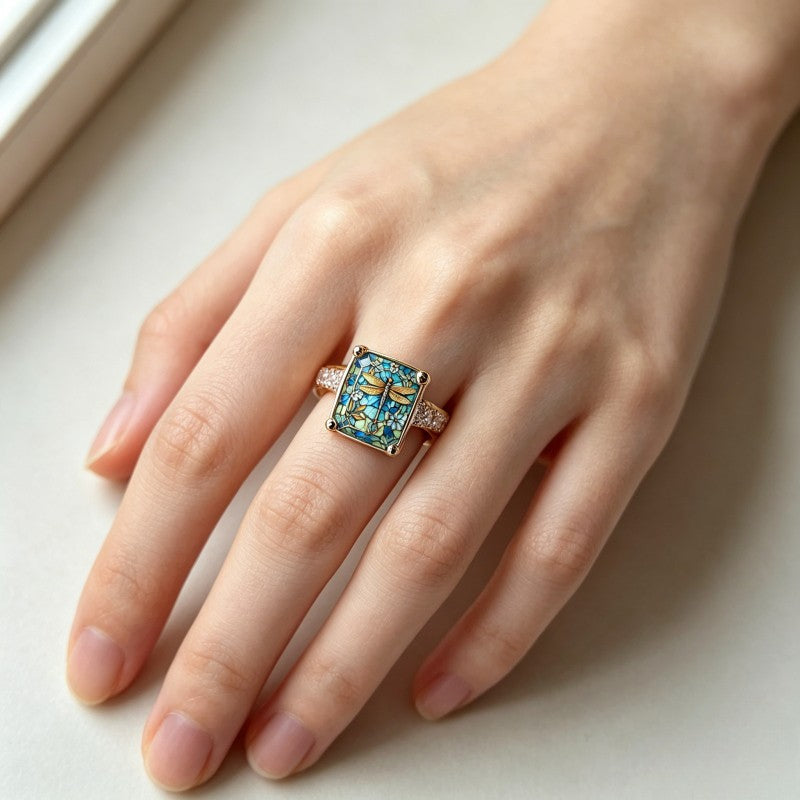 Stained Glass Dragonfly Ring