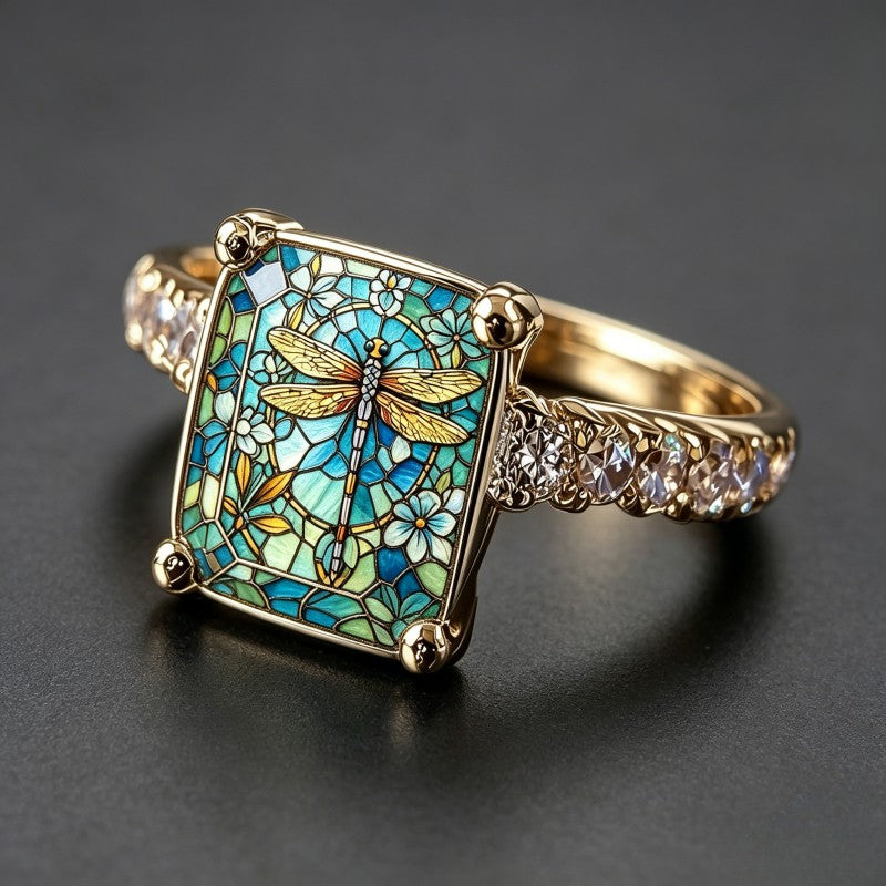 Stained Glass Dragonfly Ring