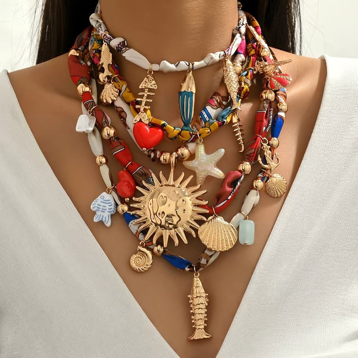 Ocean Charm Layered Necklace Set