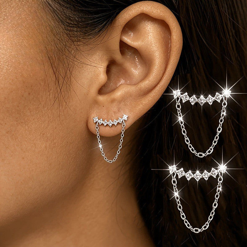 Zircon Bar Chain Drop Earrings
