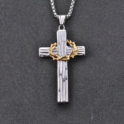 Black Cross & Gold Wreath Necklace