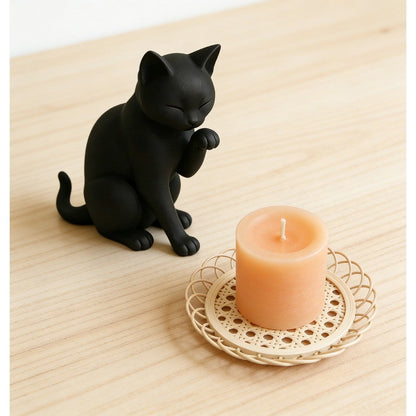 Grooming Black Cat Figurine