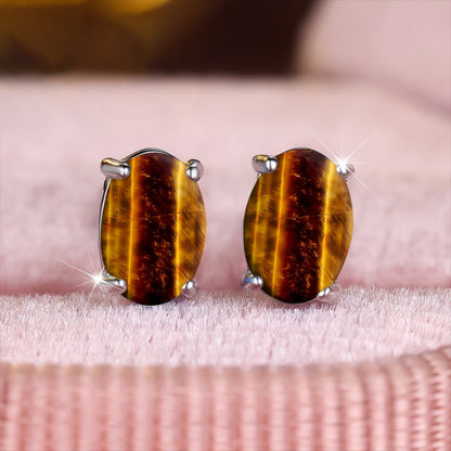 Tiger Eye Oval Stud Earrings