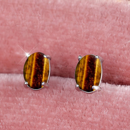 Tiger Eye Oval Stud Earrings