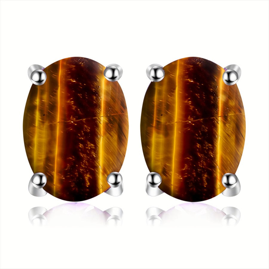 Tiger Eye Oval Stud Earrings