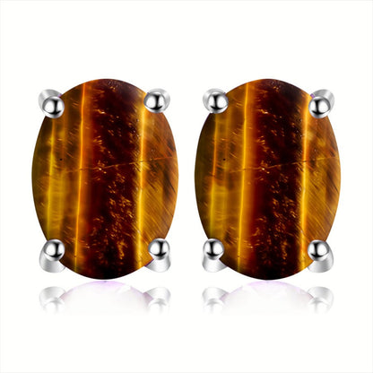 Tiger Eye Oval Stud Earrings
