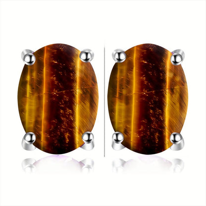 Tiger Eye Oval Stud Earrings