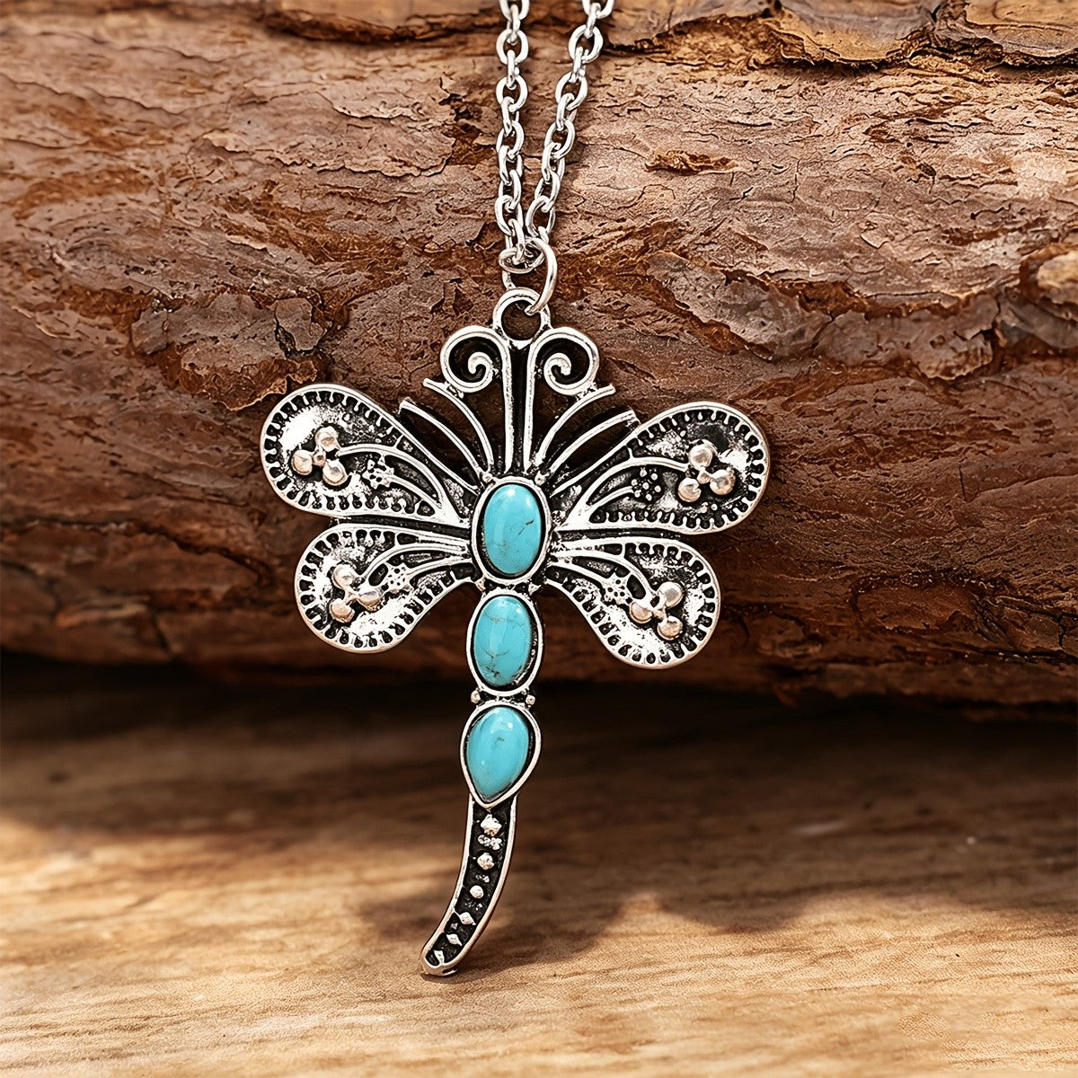 Turquoise Filigree Dragonfly Necklace