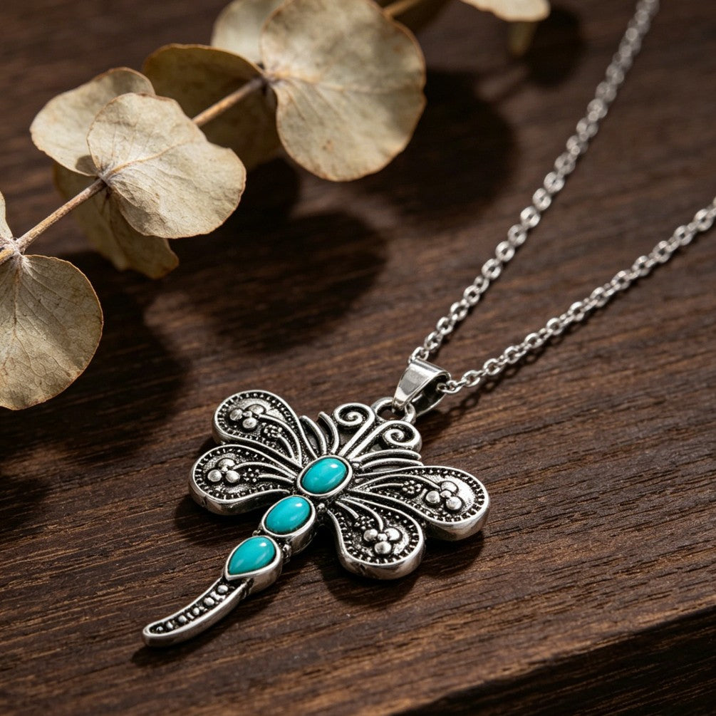 Turquoise Filigree Dragonfly Necklace