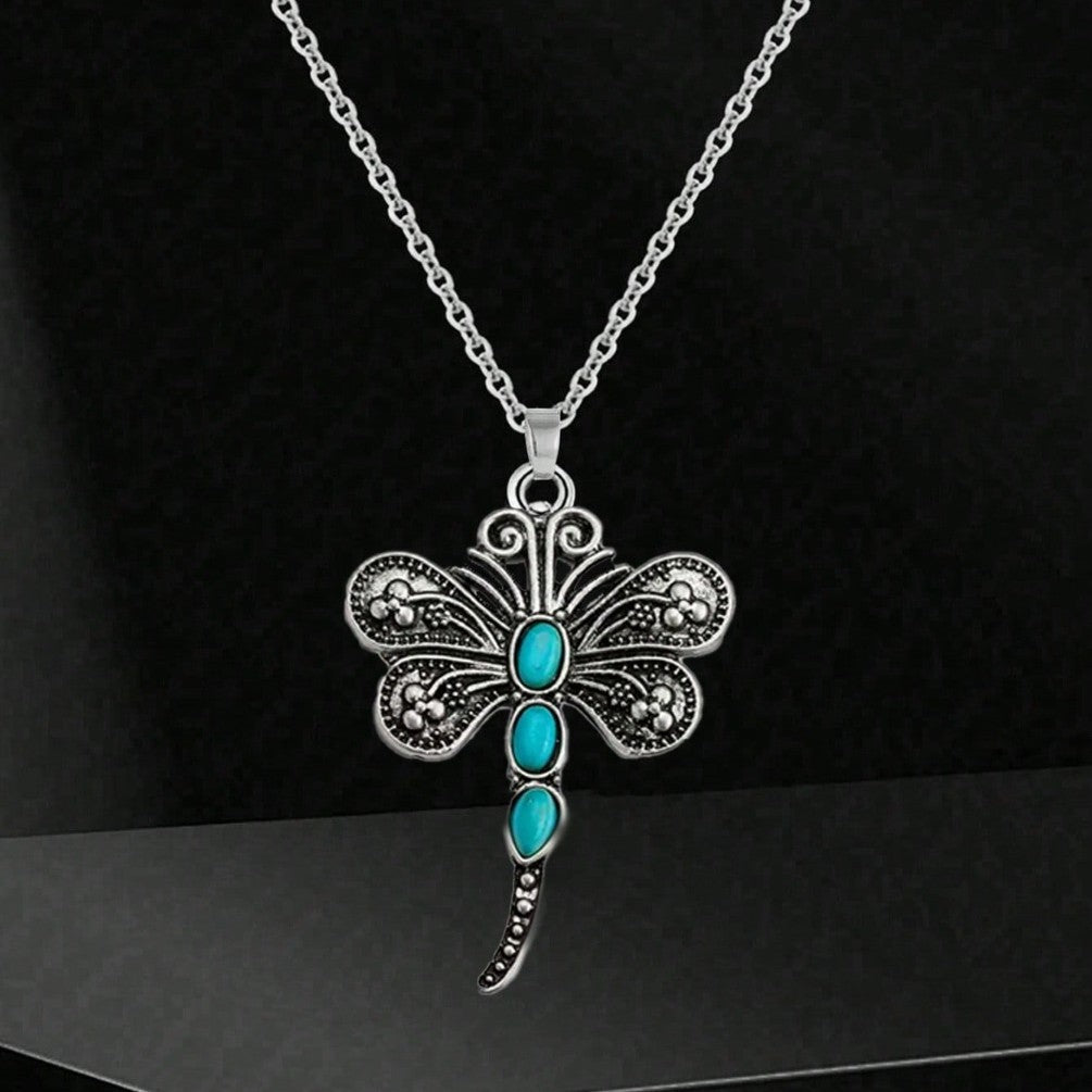 Turquoise Filigree Dragonfly Necklace