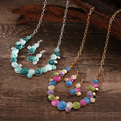 Blue Enamel Floral Jewelry Set