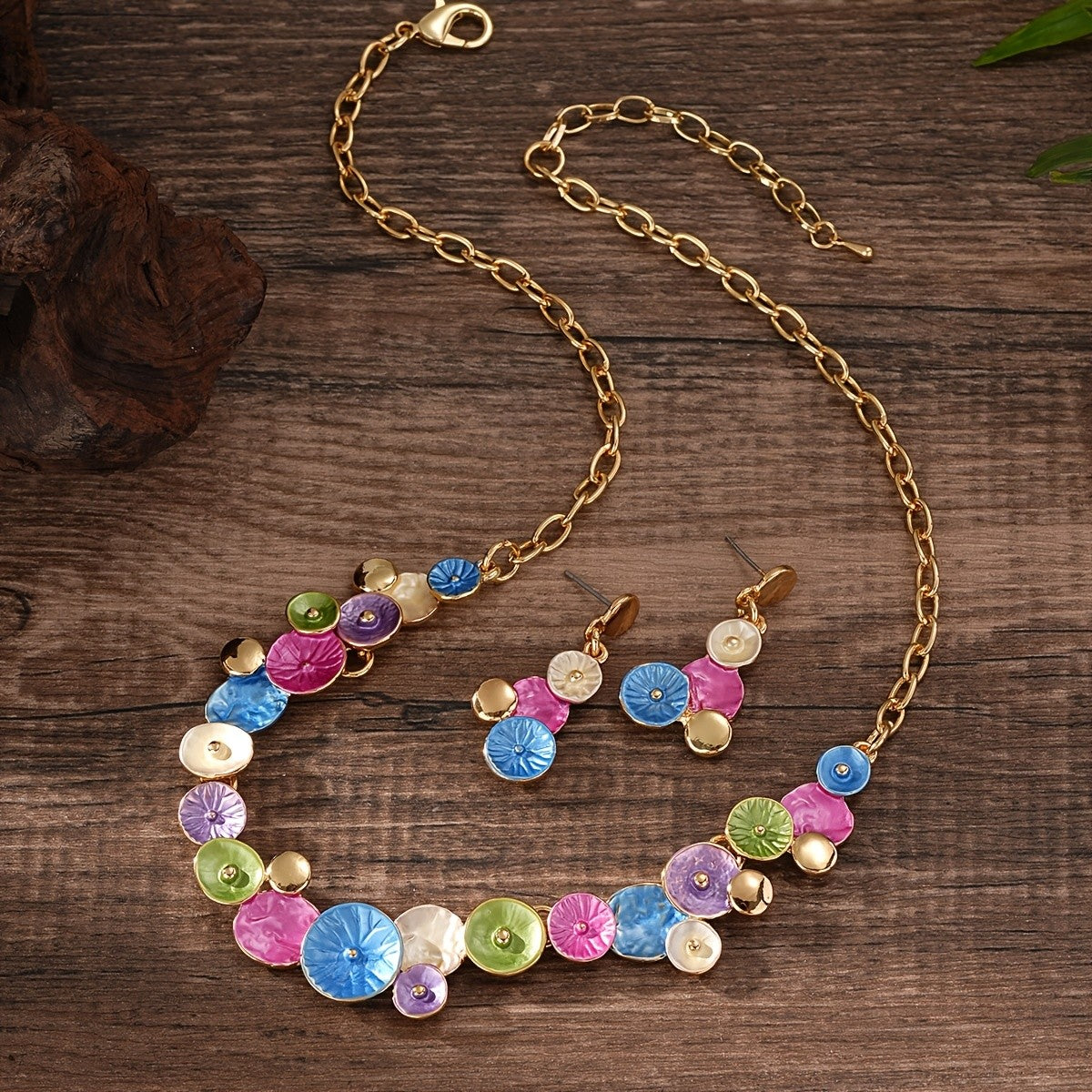 Blue Enamel Floral Jewelry Set
