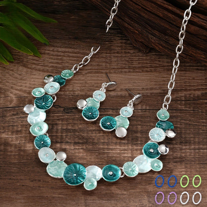 Blue Enamel Floral Jewelry Set