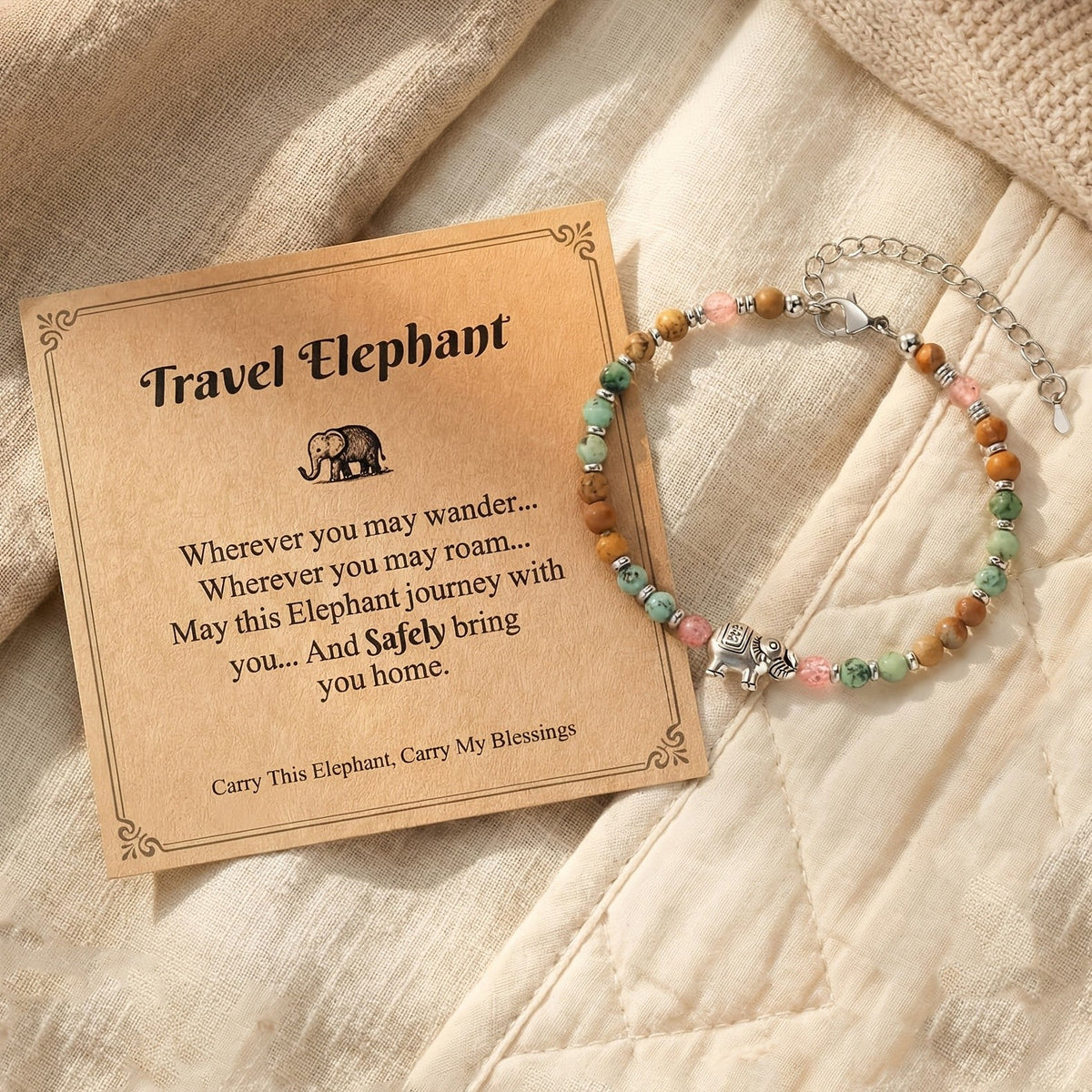 Elephant Charm Stone Bracelet
