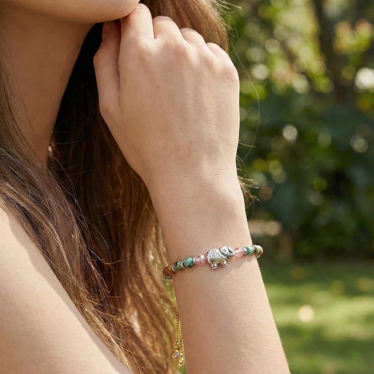 Elephant Charm Stone Bracelet