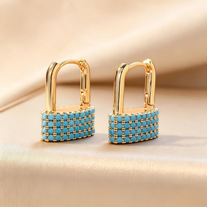 Blue Crystal Padlock Earrings