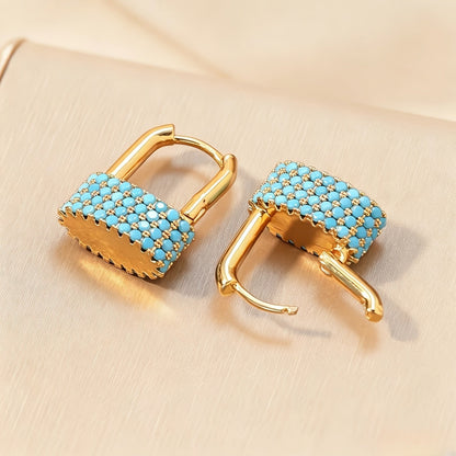 Blue Crystal Padlock Earrings