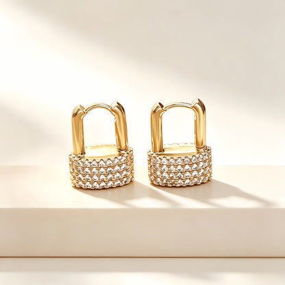 Blue Crystal Padlock Earrings
