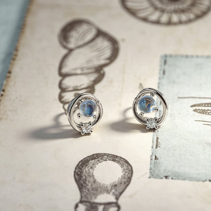 Blue Moonstone Circle Earrings
