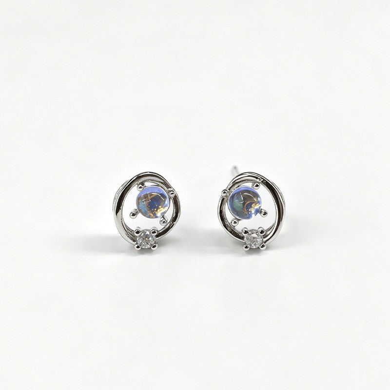 Blue Moonstone Circle Earrings
