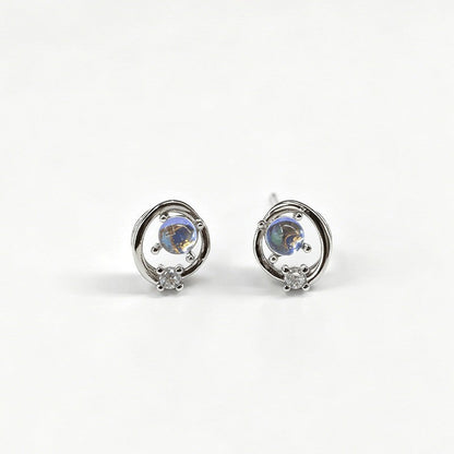 Blue Moonstone Circle Earrings