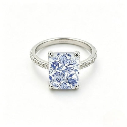 Blue Floral Square Ring