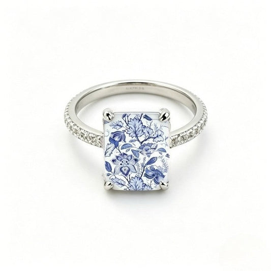 Blue Floral Square Ring