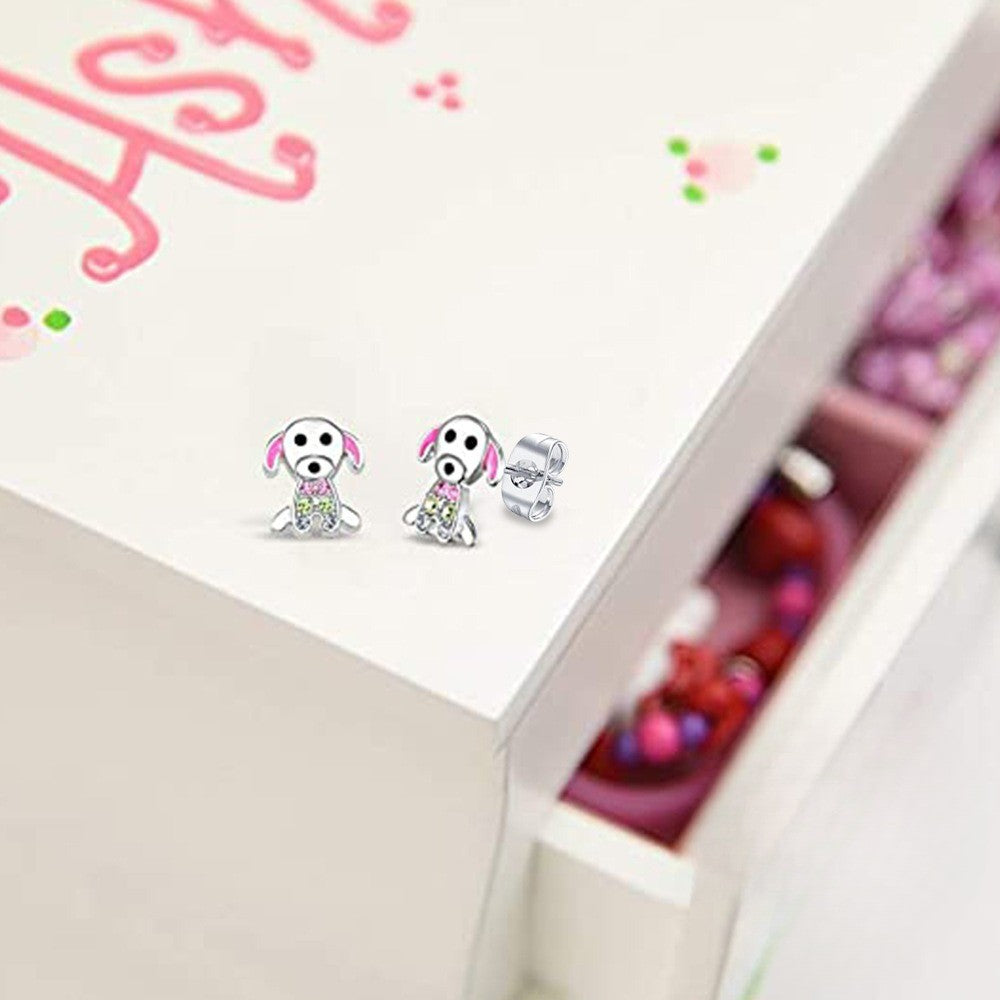 Multicolor Zircon Puppy Stud Earrings