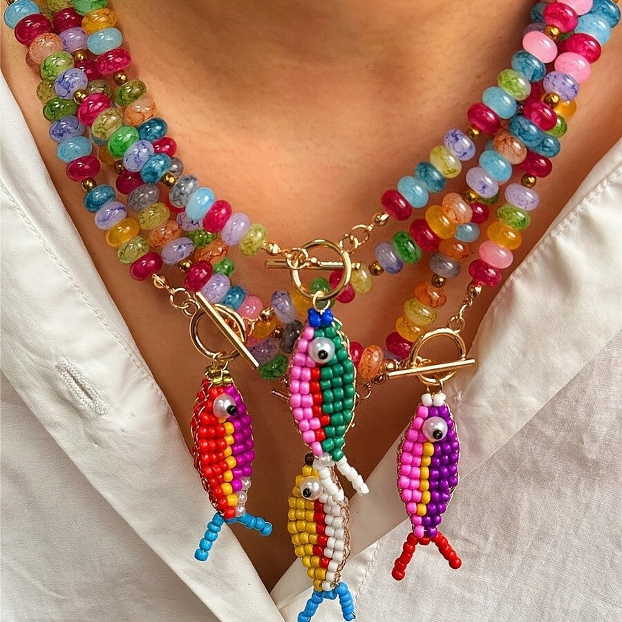 Colorful Beaded Fish Necklace