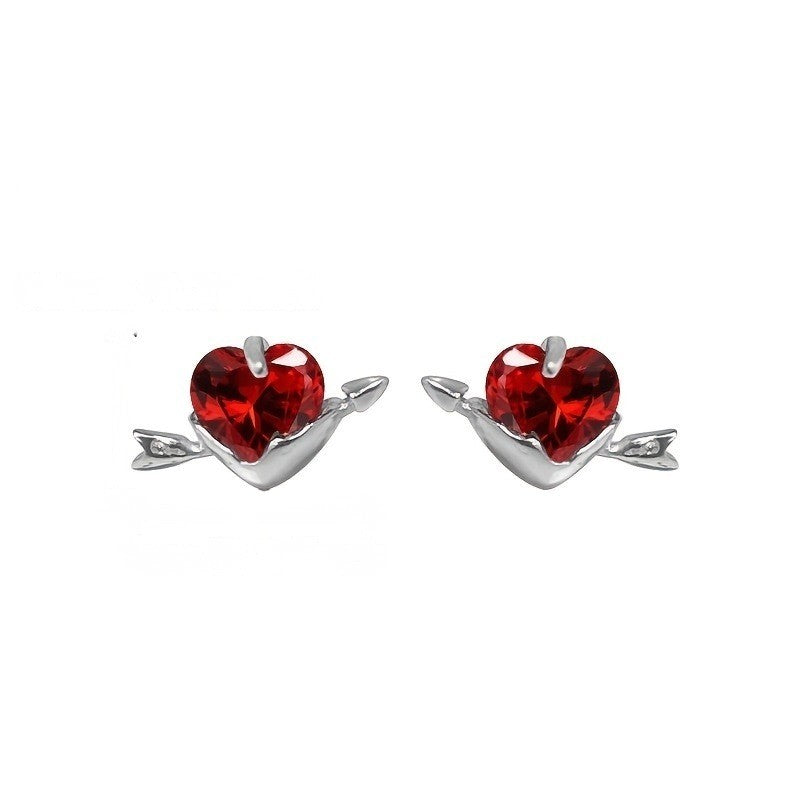 Red Crystal Heart Arrow Earrings