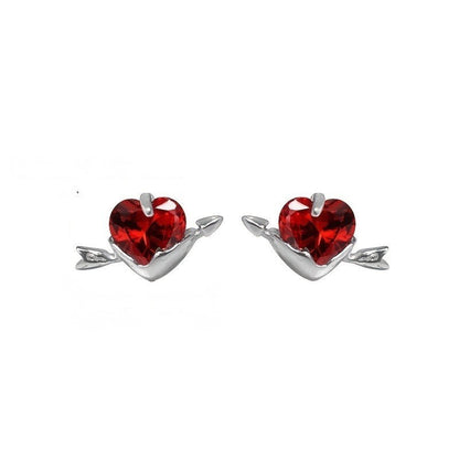 Red Crystal Heart Arrow Earrings