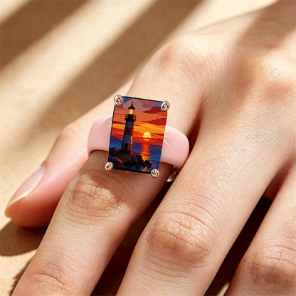 Lighthouse Sunset Square Ring