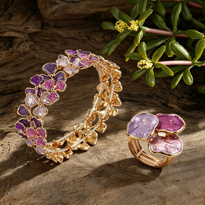 Purple Petal Stretch Bracelet & Ring Set