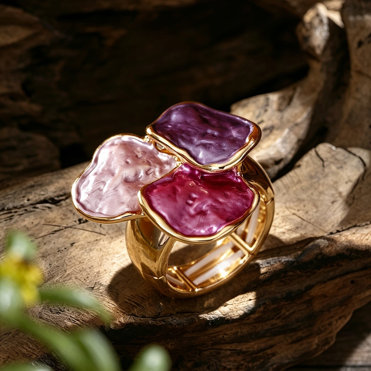 Purple Petal Stretch Bracelet & Ring Set