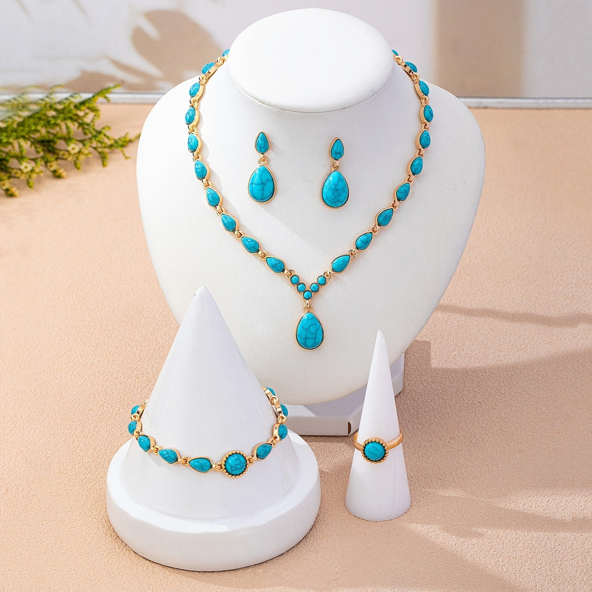 Teal Drop Link Jewelry Set