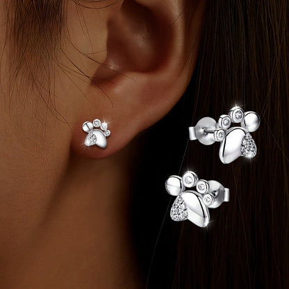 Crystal Paw Print Stud Earrings