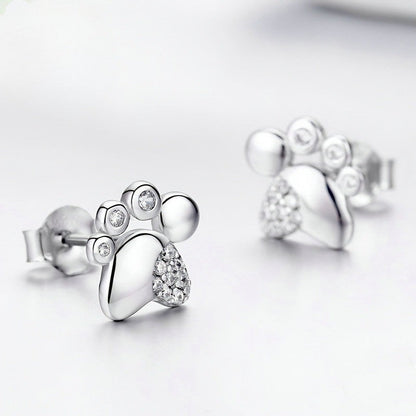 Crystal Paw Print Stud Earrings
