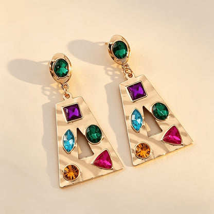 Multicolor Gem Geometric Drop Earrings