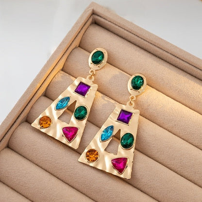 Multicolor Gem Geometric Drop Earrings