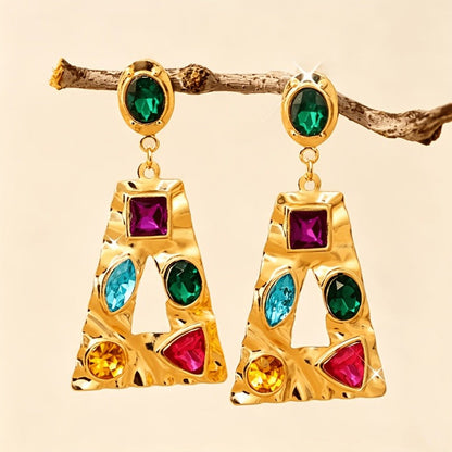 Multicolor Gem Geometric Drop Earrings