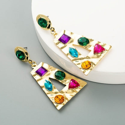 Multicolor Gem Geometric Drop Earrings