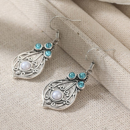 Blue Stone Filigree Leaf Drop Earrings