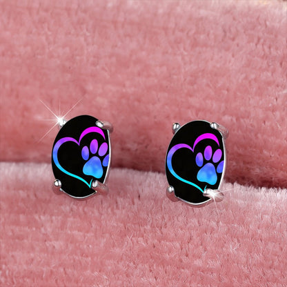 Neon Paw Heart Stud Earrings