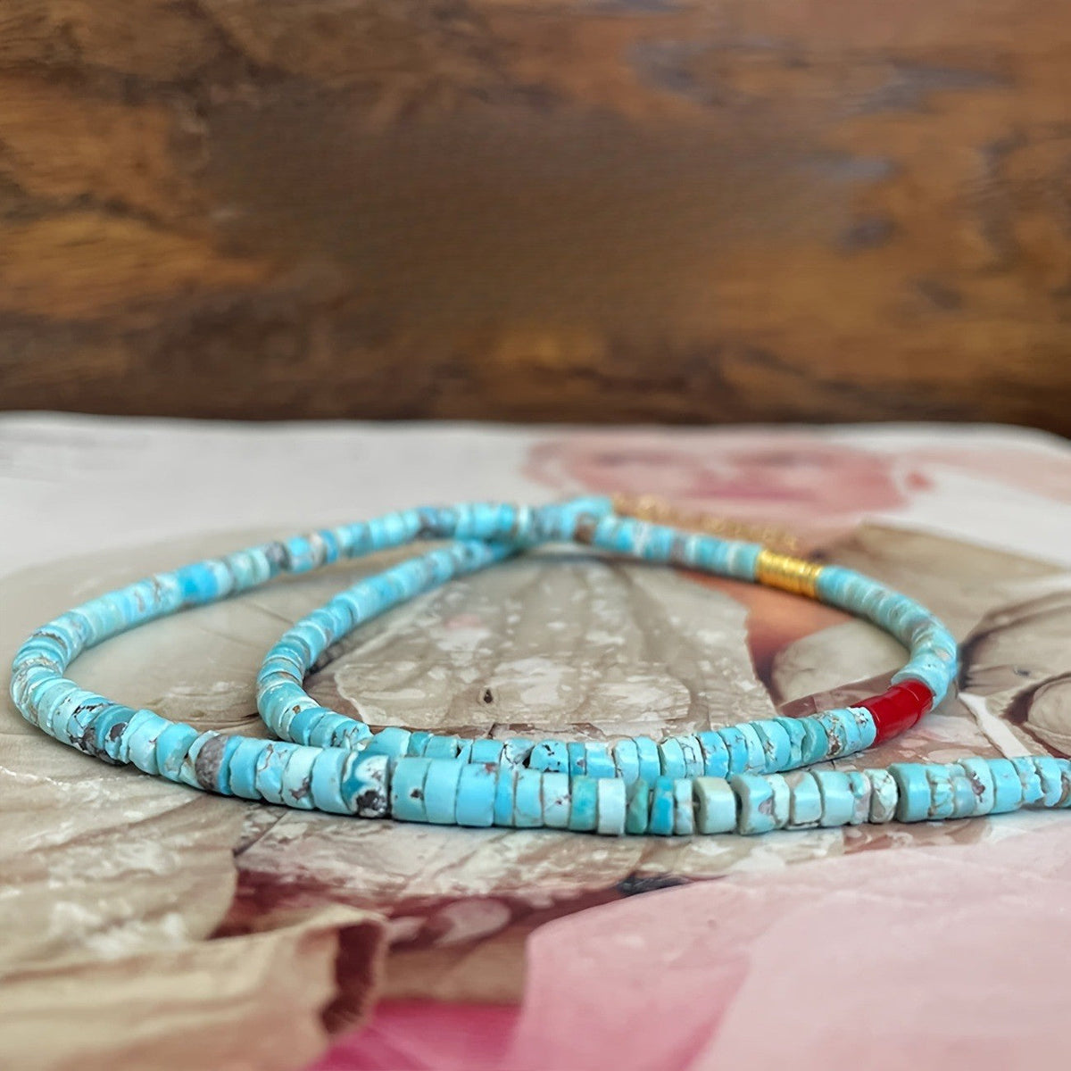Turquoise & Red Accent Bead Necklace