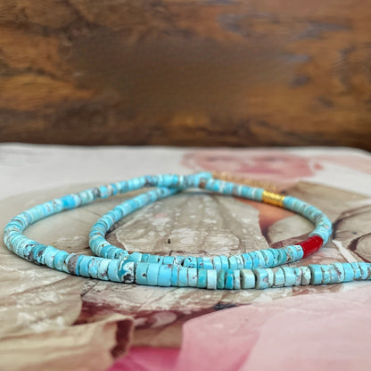 Turquoise & Red Accent Bead Necklace