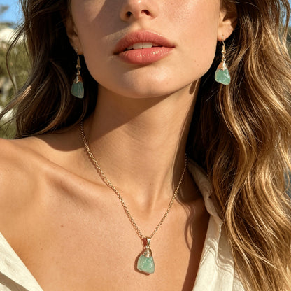 Raw Aqua Stone Jewelry Set