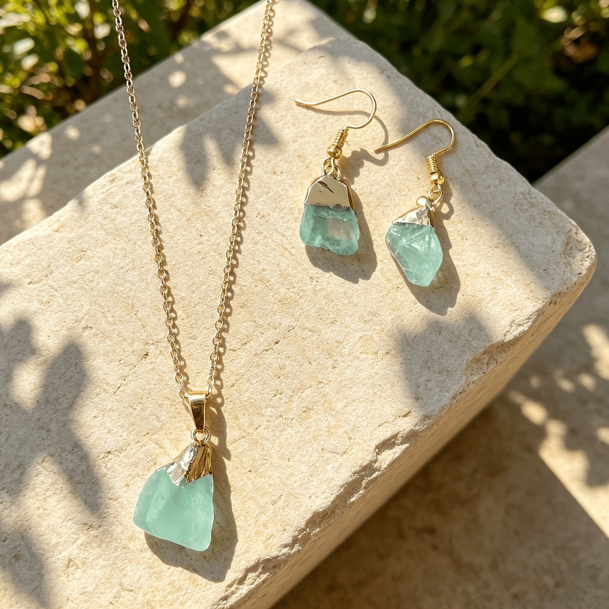 Raw Aqua Stone Jewelry Set