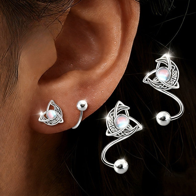 Celtic Knot Moon Stud Earrings