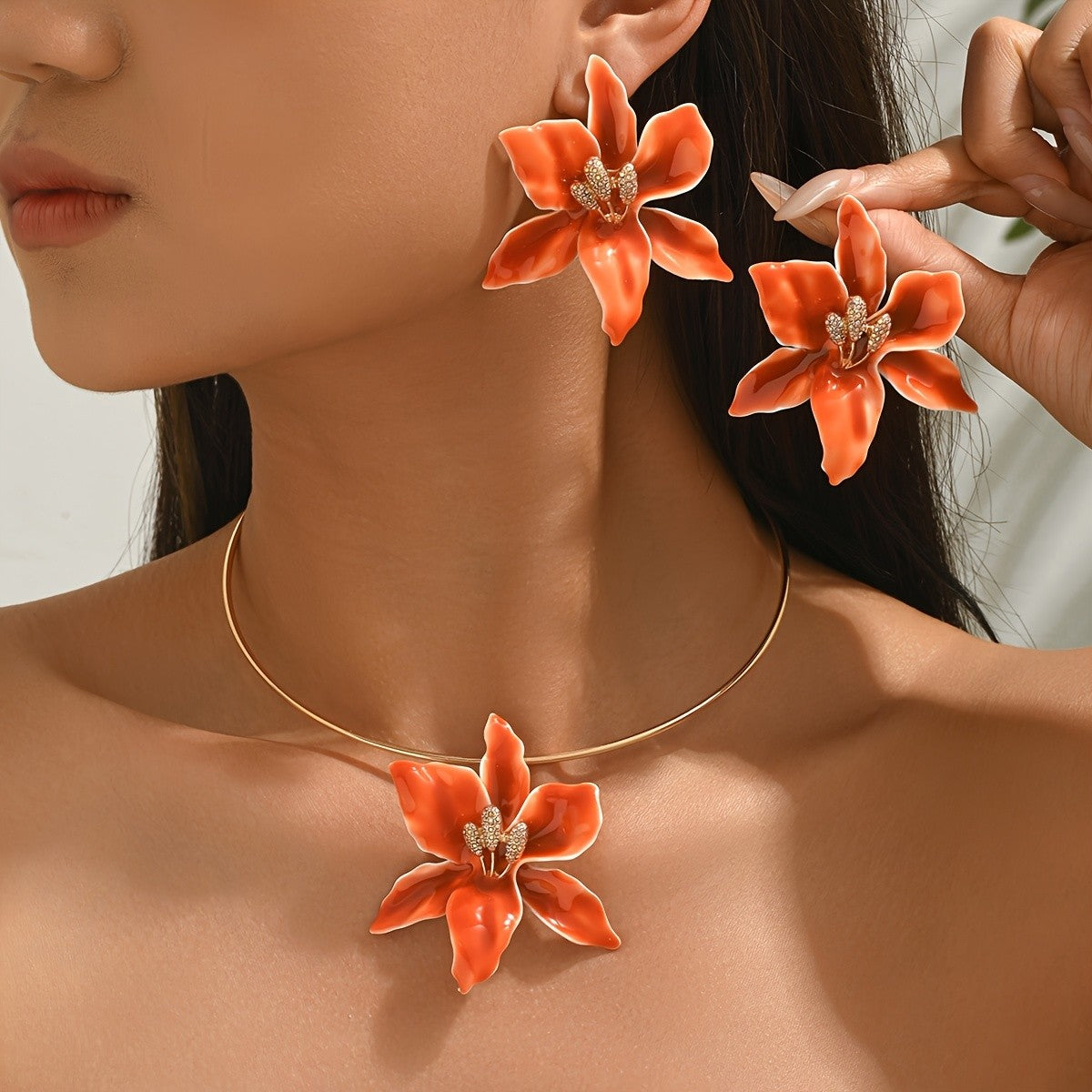 Orange Floral Jewelry Set